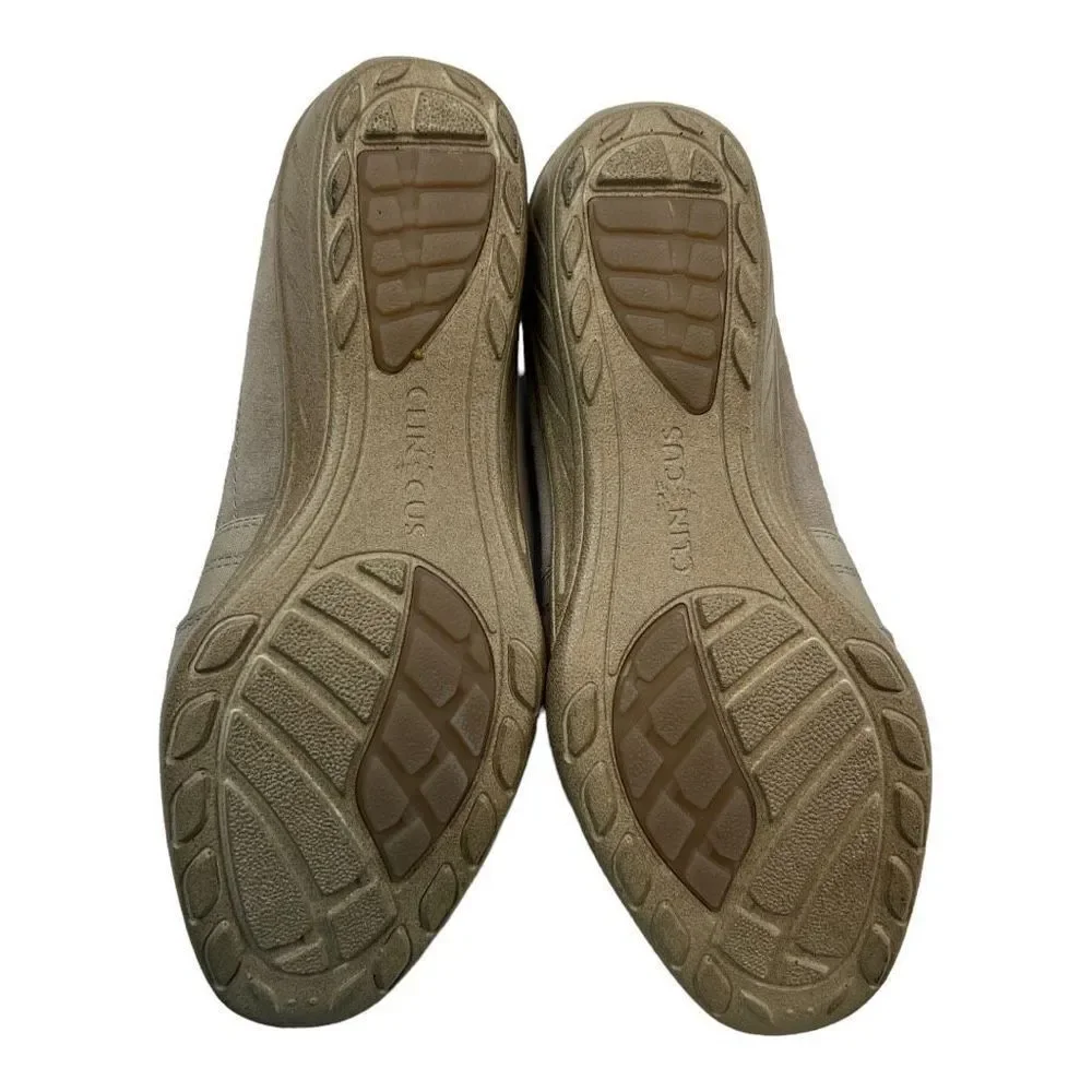 Clinicus Women's Suede Slip-On Round Toe Low Top Loafer Shoes Beige Tan Size 8.5